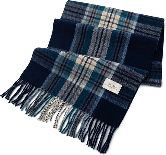 Scialle Plaid Classici - Dimensioni 200x37cm - Materiale Faux Kasjmier - Stile Unisex - Disegno Blu e Bianco - 37*200cm