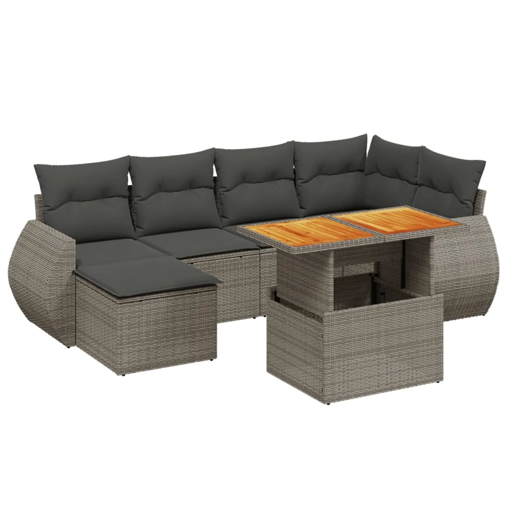 Set Divani da Giardino 7 pz con Cuscini Grigio in Polyrattan 3272299