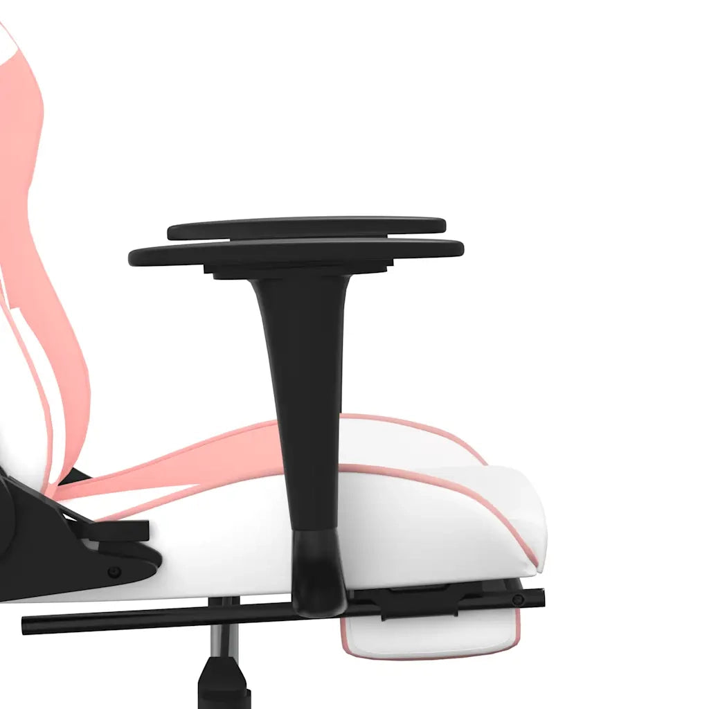 Sedia da Gaming | Sedia da e-sports Massaggio Poggiapiedi Bianco e Rosa Similpelle