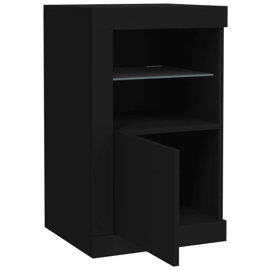 Armadietti con Luci LED 2pz Neri in Legno Multistrato 836633