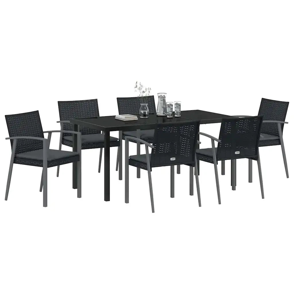 Set da Pranzo per Giardino 7 pcs Nero e Grigio Rattan in PE 3379069