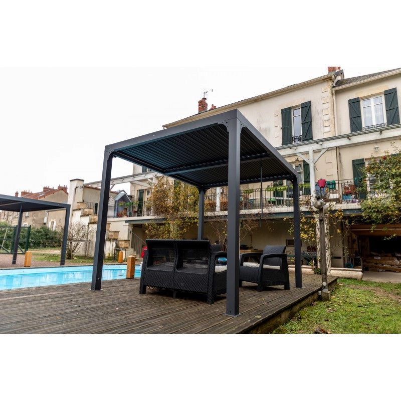 Pergola bioclimatica da giardino in alluminio 240x300 cm – tettoia con lamelle orientabili 90° – grigio antracite – PER2430BI Foresta