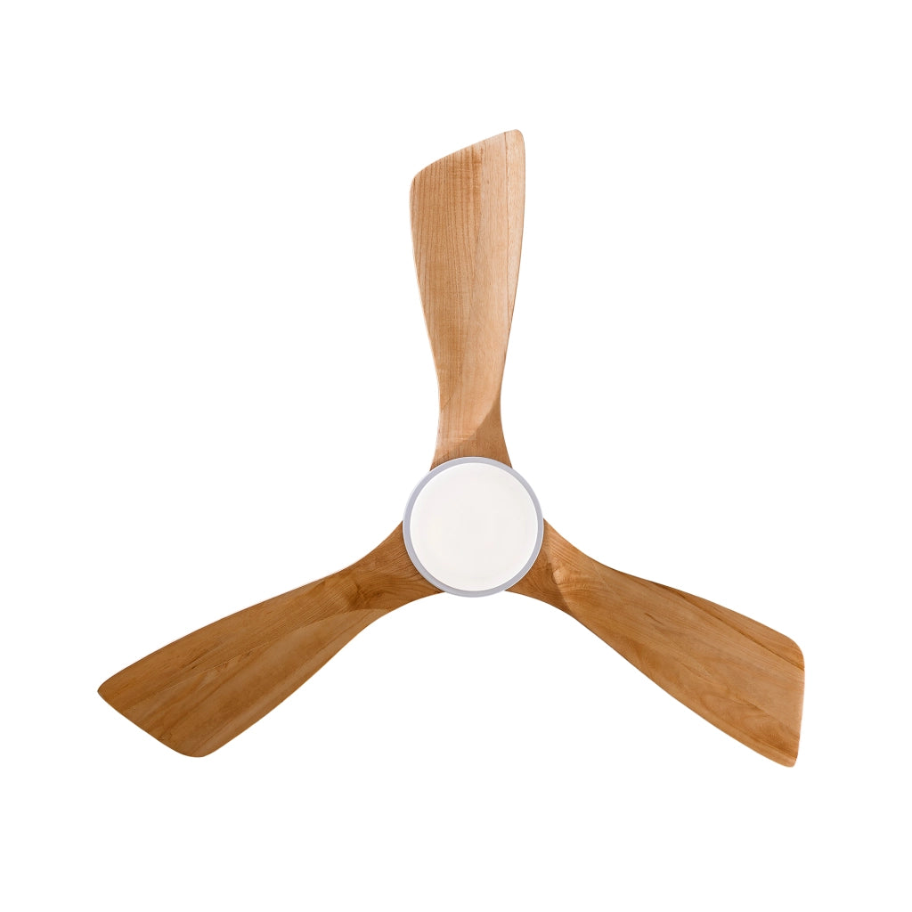 Ventilatore da soffitto con luce a 3 pale in legno e telecomando bianco e naturale per interni ed esterni coperti