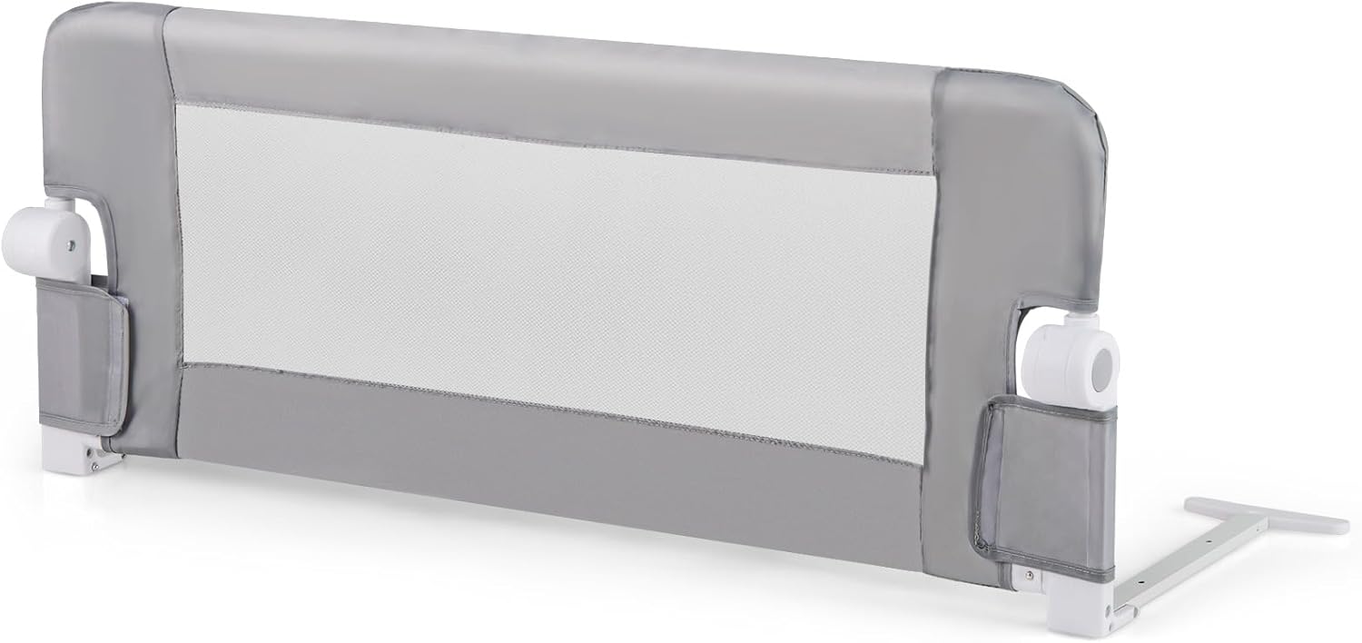 Sponda Letto per Bambini 105/120/150 cm, Barriera di Sicurezza per Neonati, Barriera Letto Pieghevole e Portatile, con Cinghia di Sicurezza (Grigio, 105 x 38 x 43 cm)