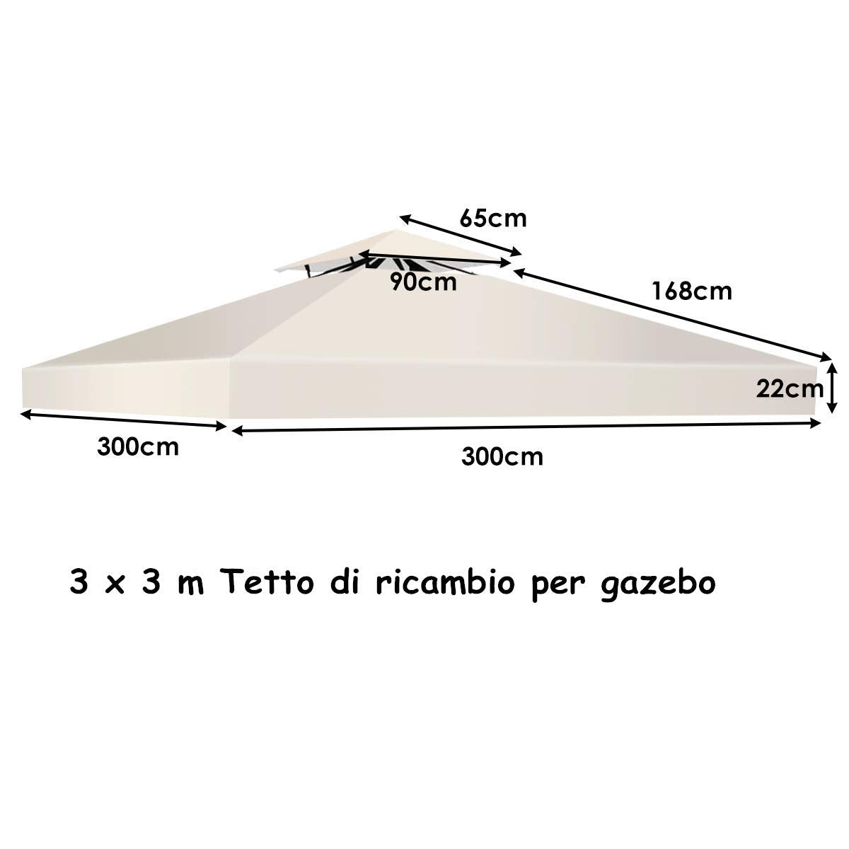 Tetto di Ricambio per Gazebo da Giardino Copertura di Ricambio Gazebo 3 x 3 m (Beige)