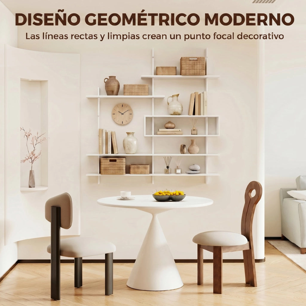 Libreria da Parete Geometrica con 4 Ripiani e Cella Centrale 136x20x140 cm Bianca