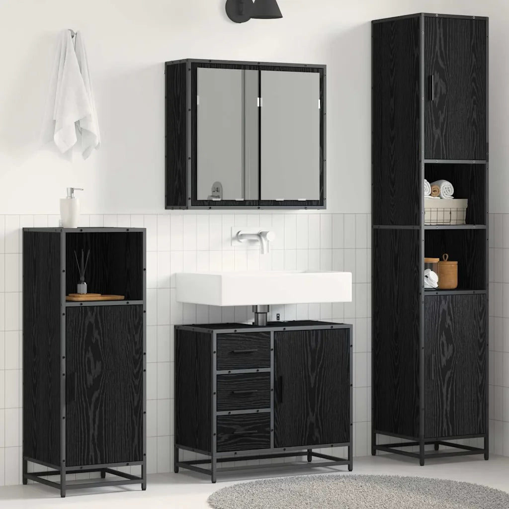 Set di mobili per il bagno 4 pcs Rovere Nero Legno multistrato 3402559