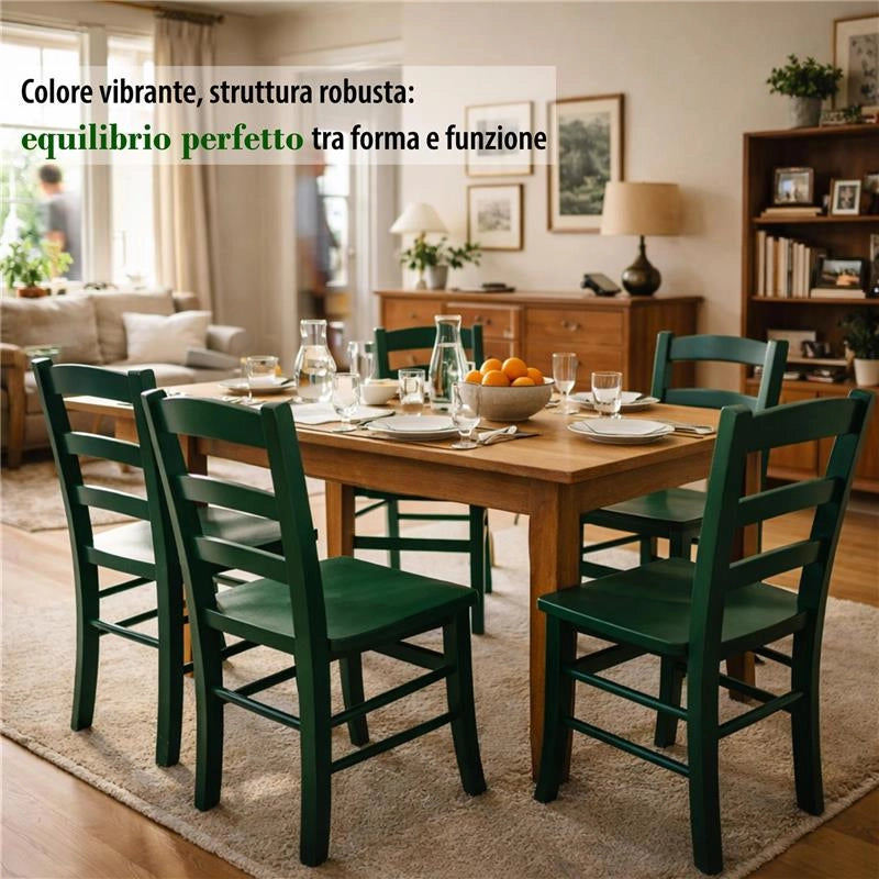 SET 2 SEDIE PAESANA IN LEGNO CON SEDUTA COMPATTA E SCHIENALE ALTO H 87 X L 45 X P 40 CM COLORE VERDE