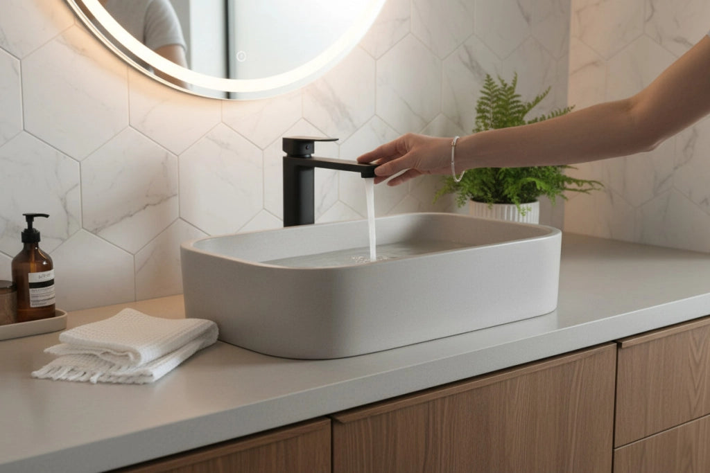 Miscelatore Lavabo Alto Design Minimal Nero Opaco con Piletta Click Clack in Ottone 1”1/4 – Cartuccia Ø35 mm