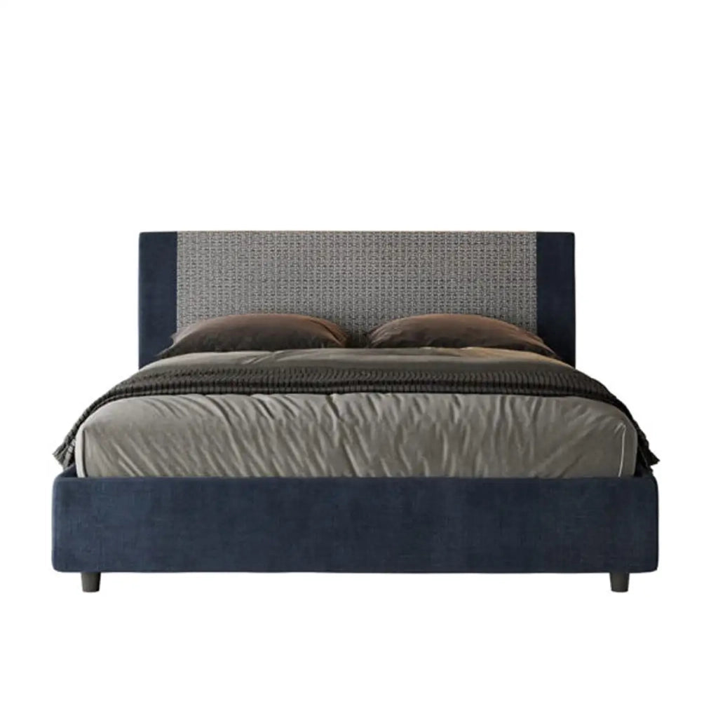 Letto matrimoniale con rete imbottito 160x210 tessuto Labirinto 9 blu Rosal