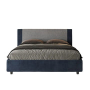Letto matrimoniale con rete imbottito 160x210 tessuto Labirinto 9 blu Rosal