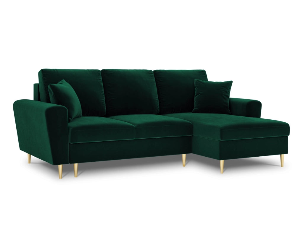 Cosmopolitan Design - Divano convertibile angolare destro con contenitore "Kyoto" 4 posti in velluto verde bottiglia 