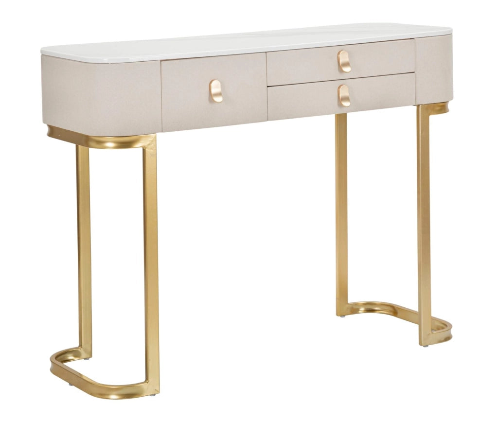Console Elegante con 3 Cassetti e Piano in Simil Marmo cm 100x40x80