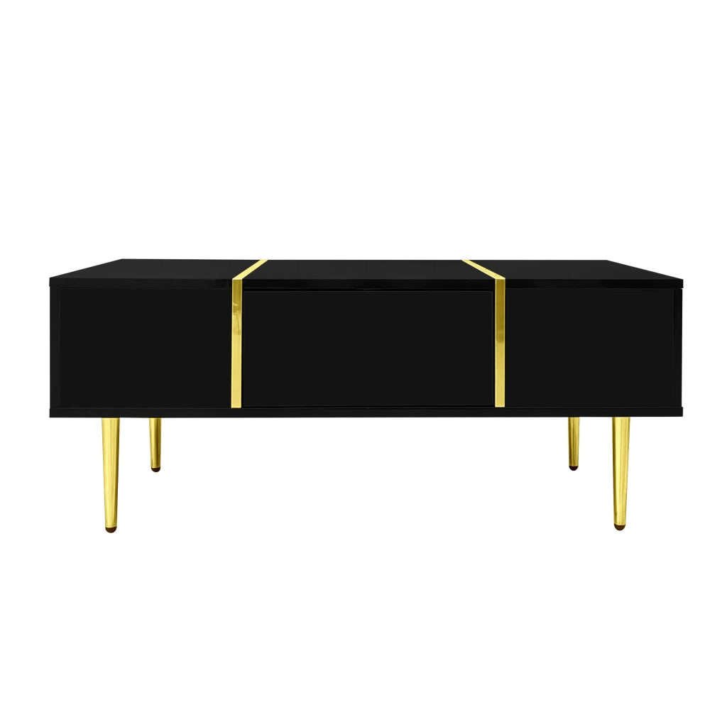 Tavolino da salotto 100x60x41.5 cm; finitura lucida con 2 cassetti; MDF nero