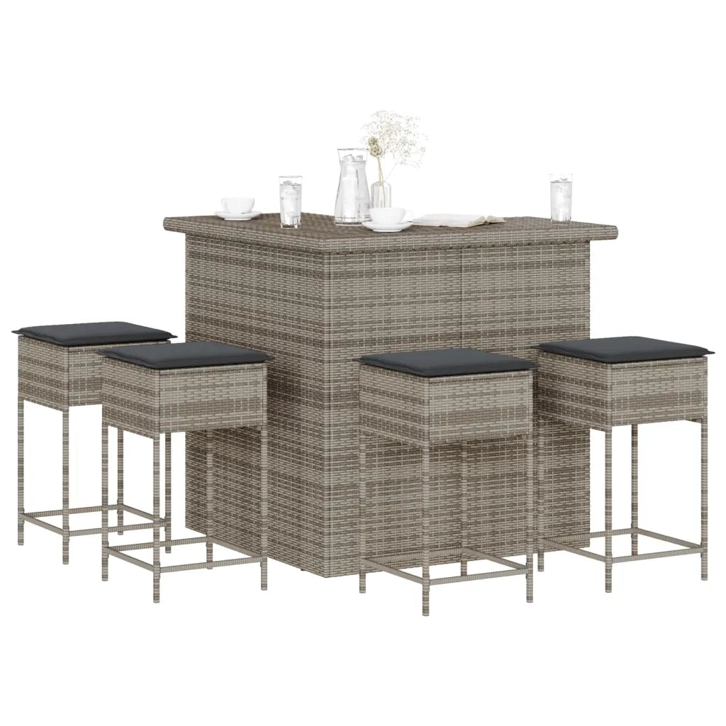 Set Bar da Giardino 5 pz con Cuscini in Polyrattan Grigio 3261505