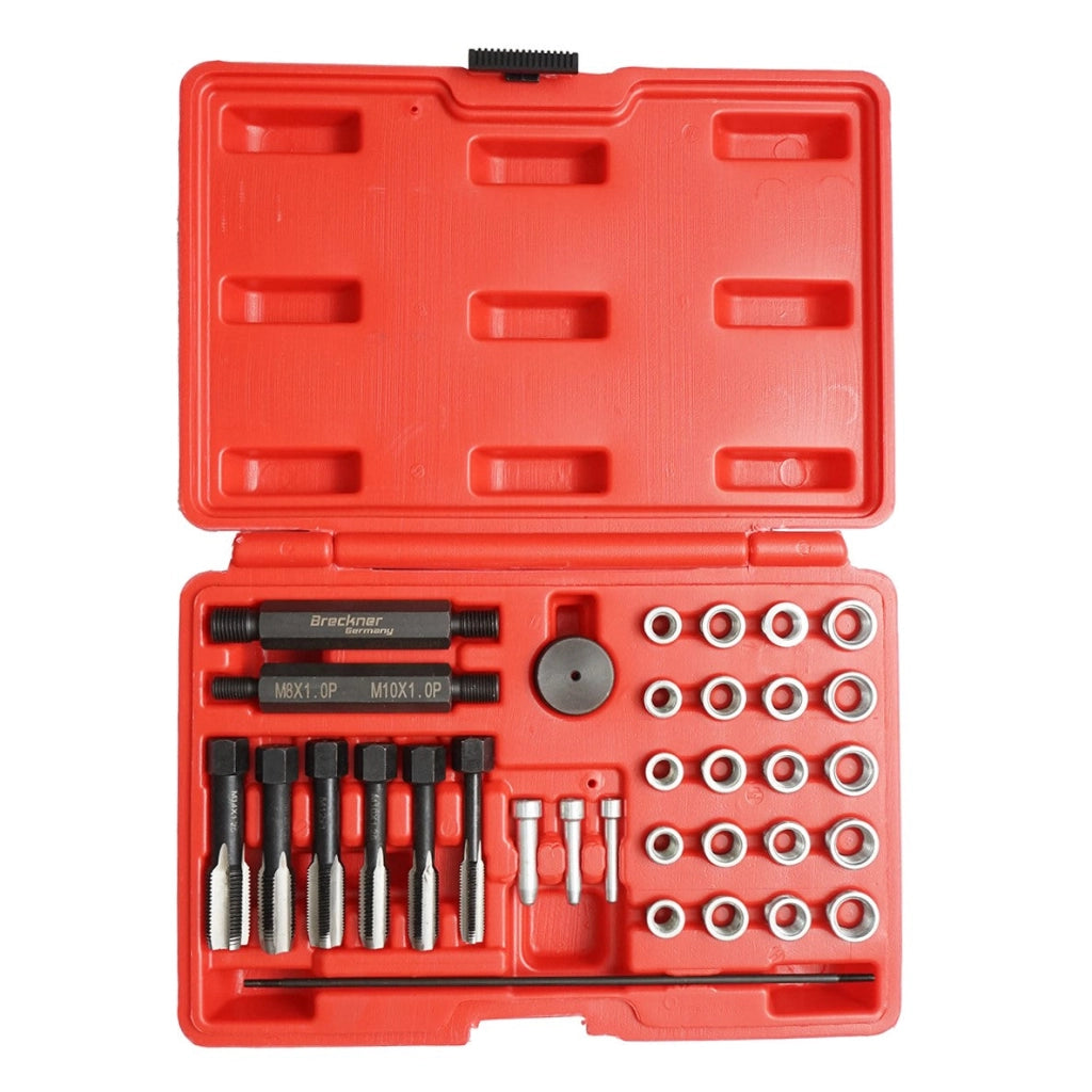 Set di strumenti per la riparazione dei filetti delle candelette M8, M10, M12, M14 Breckner Germany