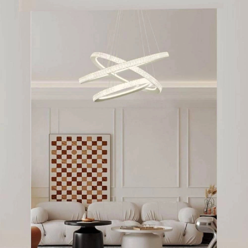 Trade Shop - Lampadario Led 132 W Bianca 3 Anelli Con Cristalli Luce 6500k 3000k 4000k Lp-33b -