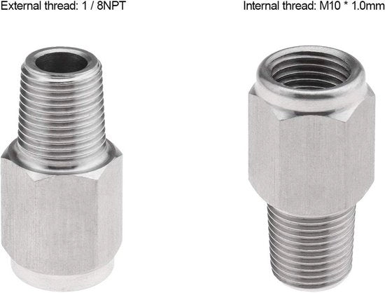 Adattore 1/8NPT a M10x1.0 - Riduttore di manometro - Unione in acciaio inossidabile - Connessore a U - Adatto per olio e gas - Pezzo di transizione per applicazioni automobilistiche