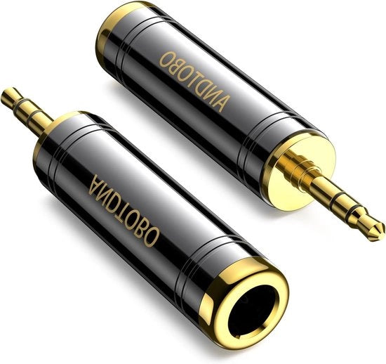 Adattatore da 1/8 pollici a 1/4 pollici (6,35 mm) Stereo, 2 pezzi, Nero, Accessori Audio, Miglioramento del suono, Compatibilità