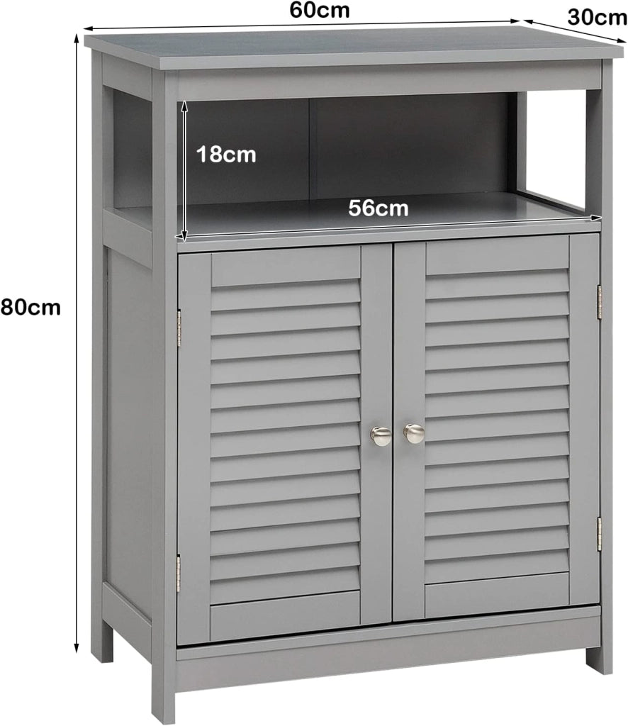 Armadietto Mobile Bagno Autoportante, con 2 Ante Legno e Ripiani Regolabili in Altezza, 3 Livelli, Multiuso e Salvaspazio, 30x60x80 cm (Grigio)