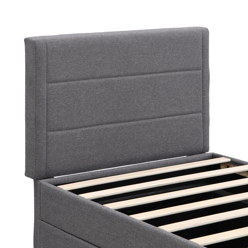 LETTO Imbottito 90x200 cm Grigio con contenitore in lino e MDF