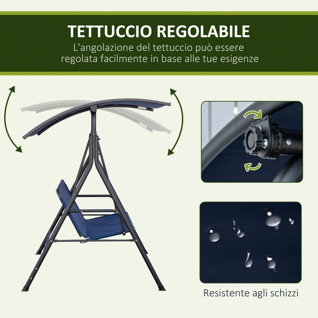 Dondolo da Giardino 3 Posti con Tettuccio Regolabile, Tessuto Oxford e Acciaio Blu Scuro