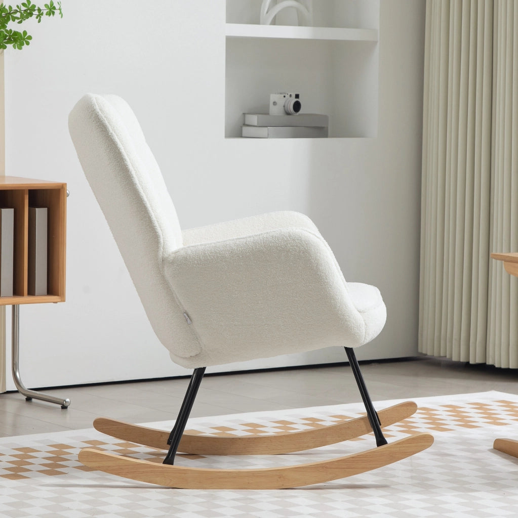 Sedia a dondolo 98x71x101 cm con schienale alto e braccioli; poliestere; bianco