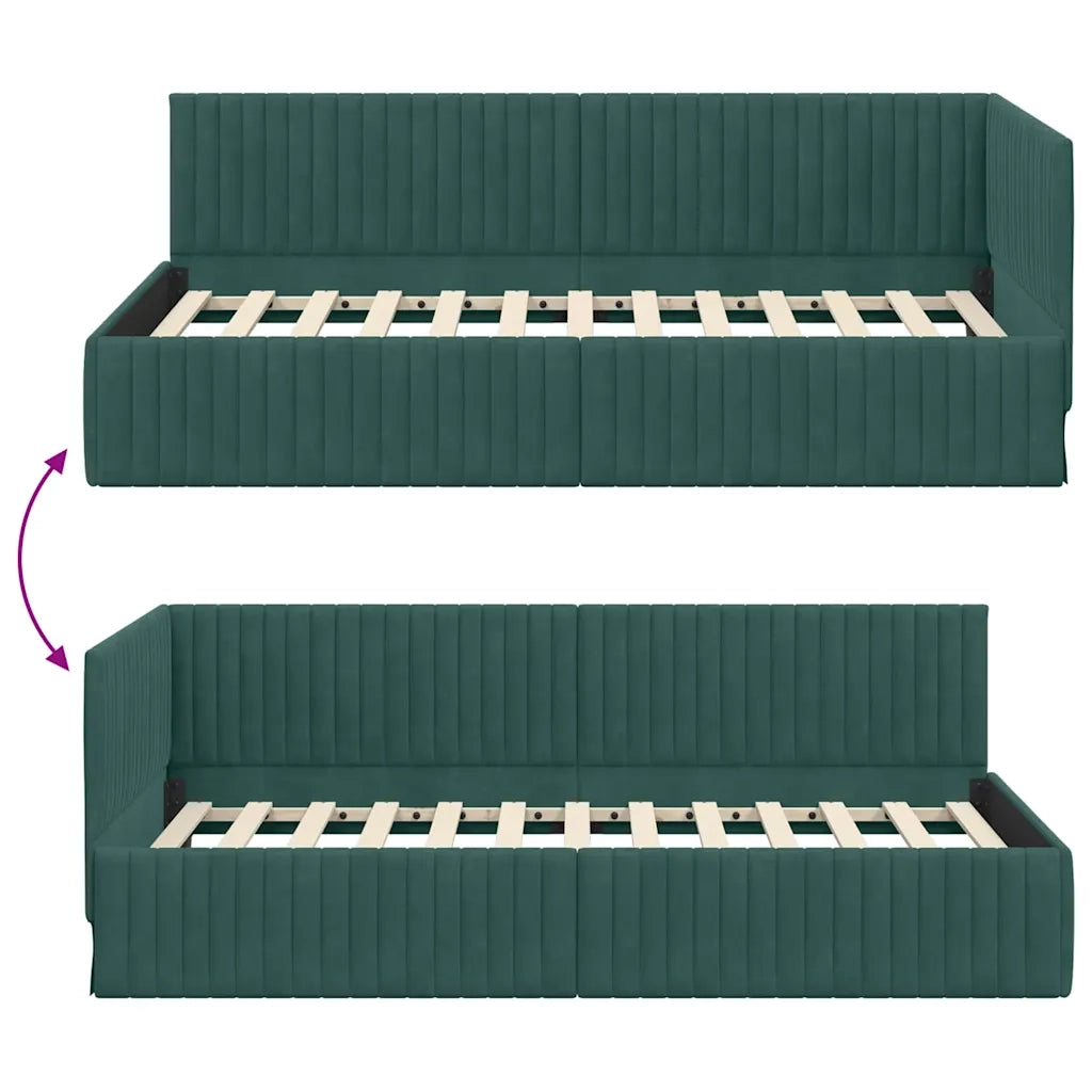 Cornice del letto ad angolo Verde Scuro 100 cm x 200 cm Velluto