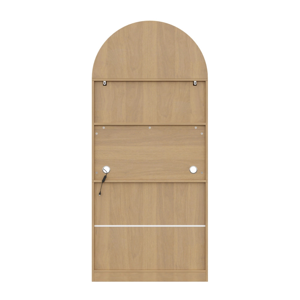 Credenza 80x35x180 cm con LED regolabile e ante in rattan; MDF e truciolare; bianco e naturale