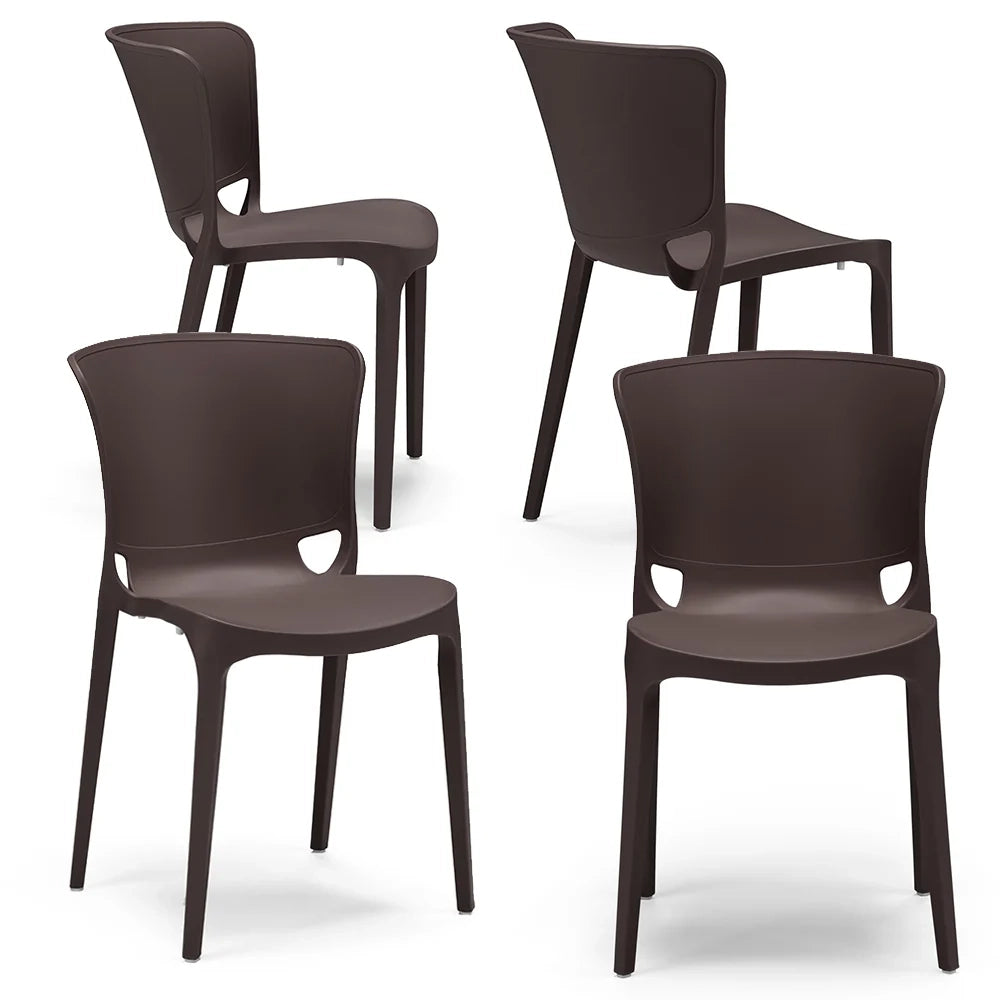 Set 4 sedie in polipropilene JUMBO, 100% MADE IN ITALY, impilabile, resistente ai raggi UV, design moderno, ideale per sala da pranzo, cucina, sala d’attesa, bar, ristoranti o giardino, colore Marrone