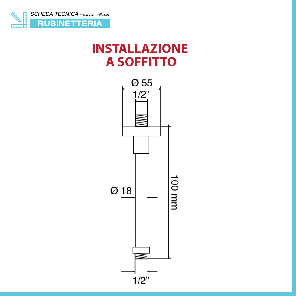 Set doccia in ottone con braccio verticale e soffione tondo 25 cm cromo