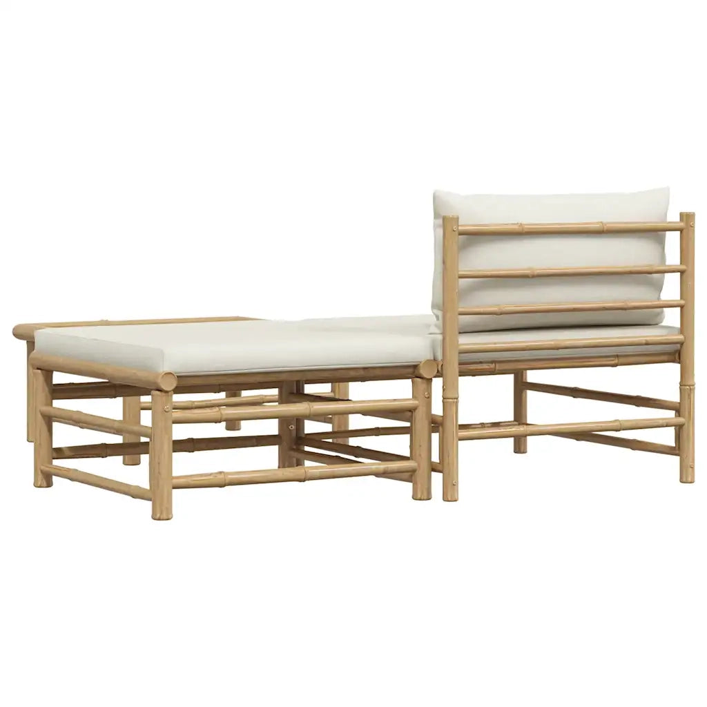 Set Divani da Giardino 3 pz | Set Salotto da Giardino con Cuscini Bianco Crema in Bamb¨´