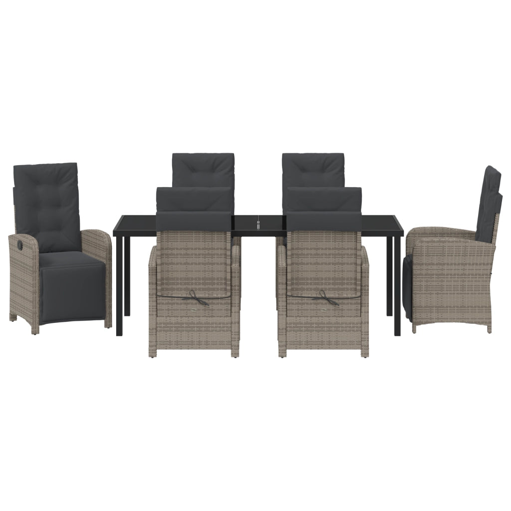 Set da Pranzo per Giardino  7 Pezzi con Cuscini Grigio Rattan Sintetico
