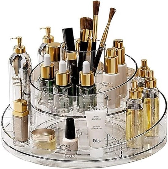Organizzatore di trucco 360° girevole in acrilico per profumi e gioielli, grande scatola per cosmetici per camera da letto, bagno, ufficio, organizzatore di bellezza per tavolo di trucco