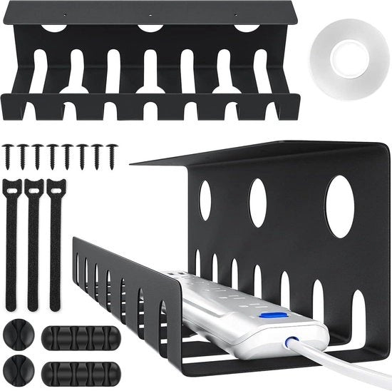 Tray per gestione cavi sotto il tavolo - cassetta per gestione dei cavi in metallo - organizzatore per cavi per PC per ufficio - nero - 401 x 12 x 12 cm - Raceway - set da 2 pezzi