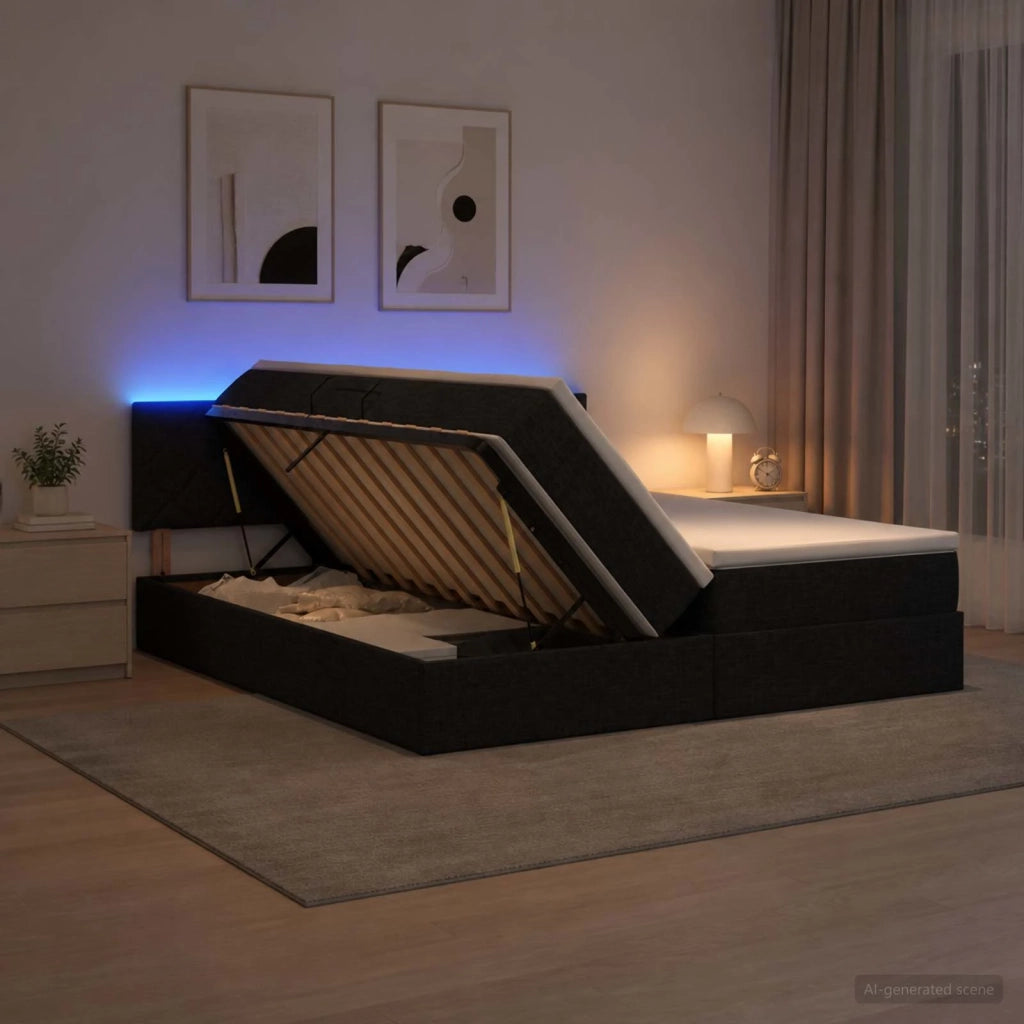 Letto con contenitore LED e materasso Nero 180 x 200 cm Tessuto 3459362