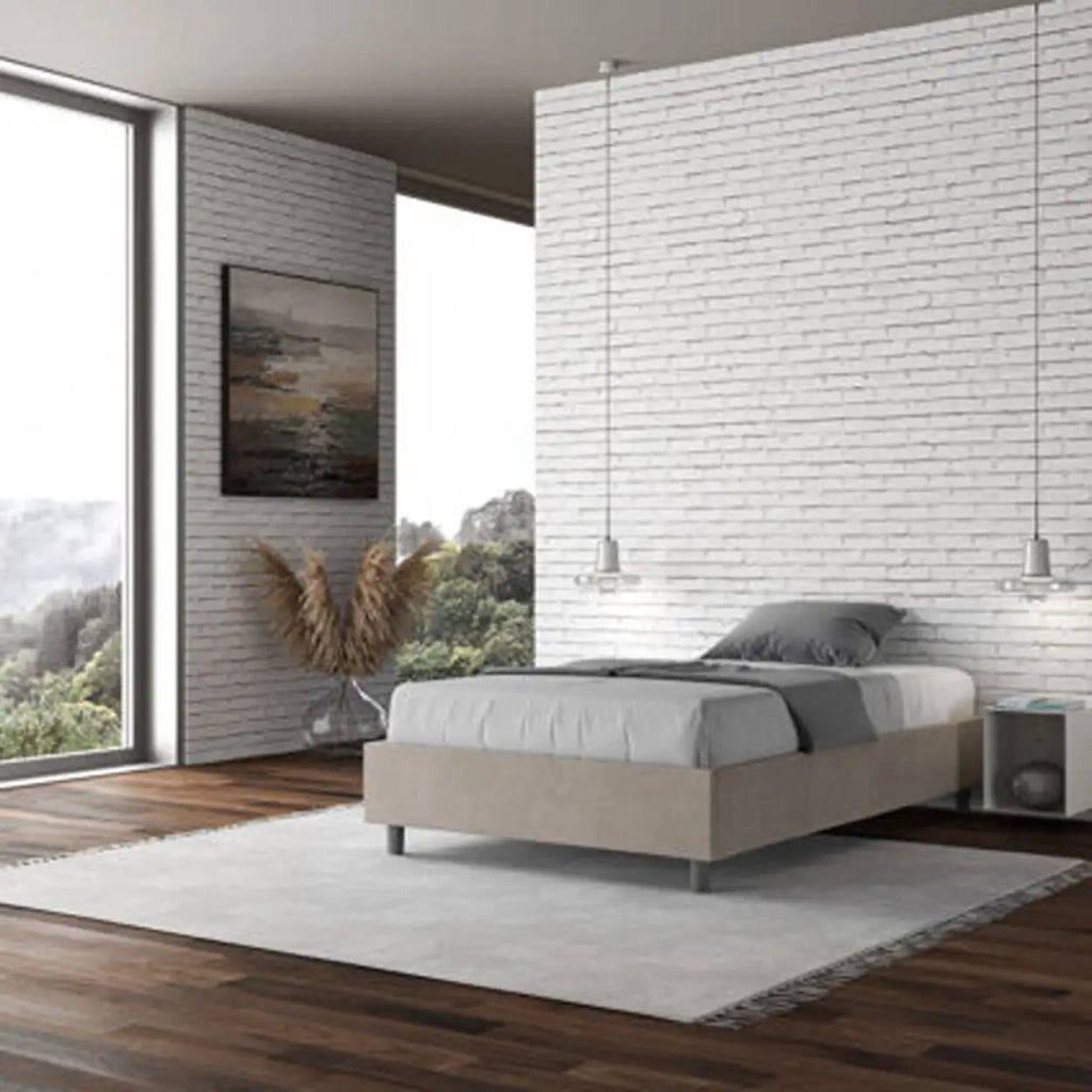 Letto una piazza e mezza senza rete imbottito 120x190 microfibra sabbia Azelia