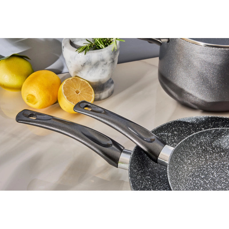 Set di 2 Batteria 7pz Greta Alluminio Stampato Fondo Induzione Interno Effetto Marmor