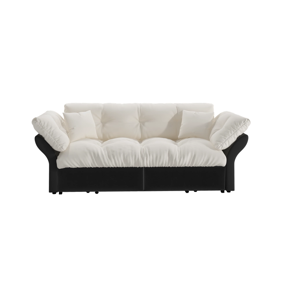 Divano Letto 3 in 1 Estraibile con Cuscini ¨C Xylo ¨C Velluto Beige/Bianco 190 cm