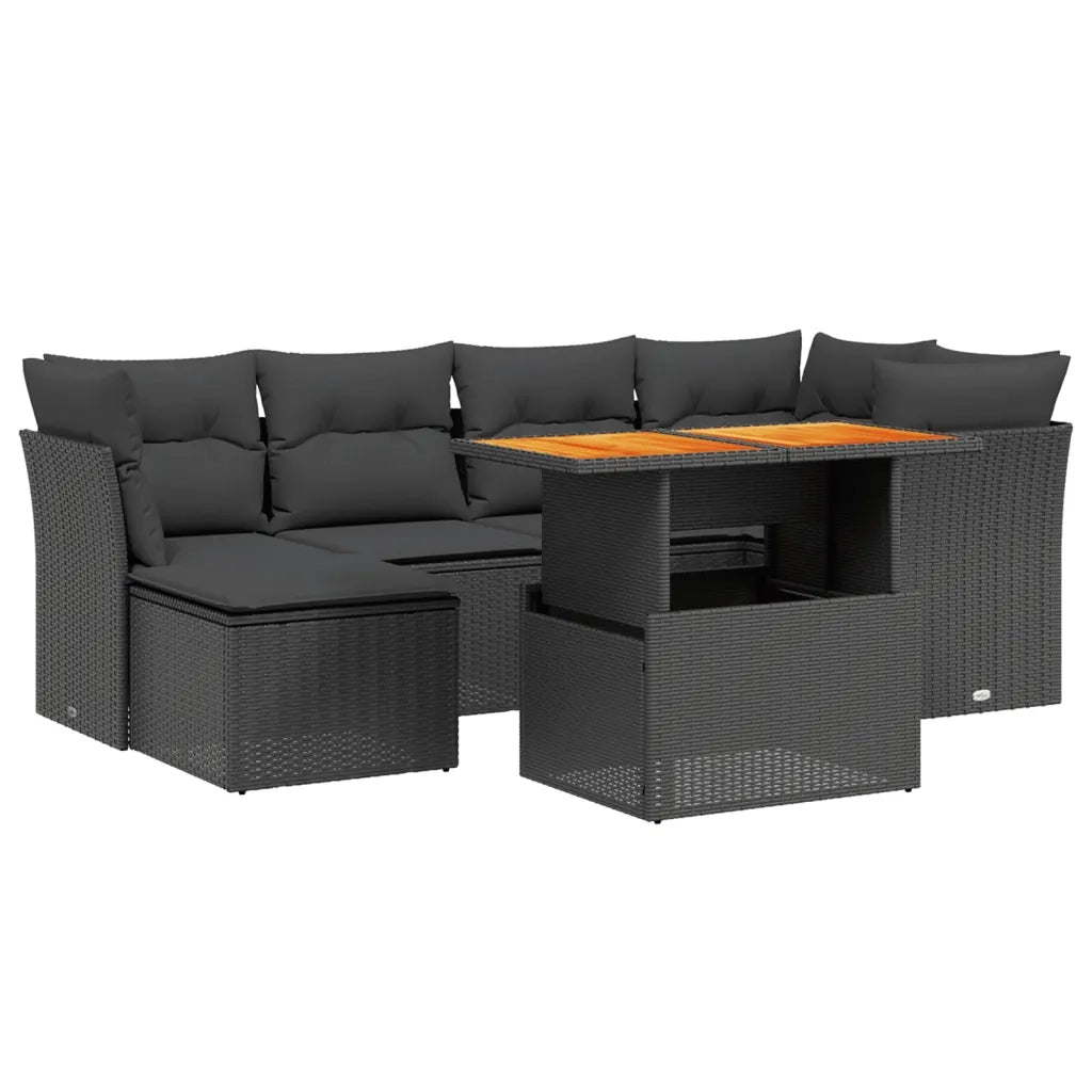 Set Divani da Giardino con Cuscini 7pz Nero Polyrattan 3270936