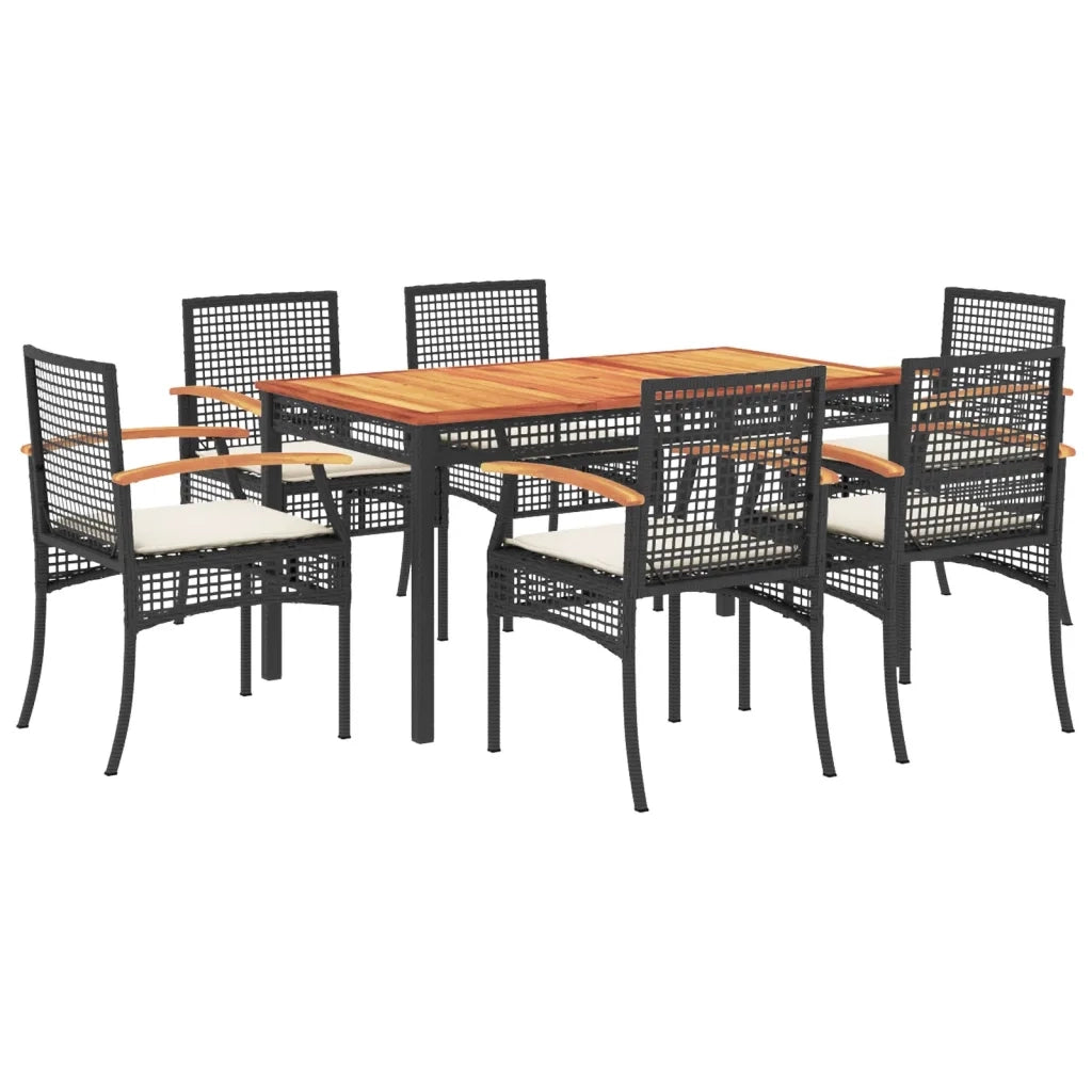 Set da Pranzo da Giardino 7 pz Nero con Cuscini in Polyrattancod mxl 114430