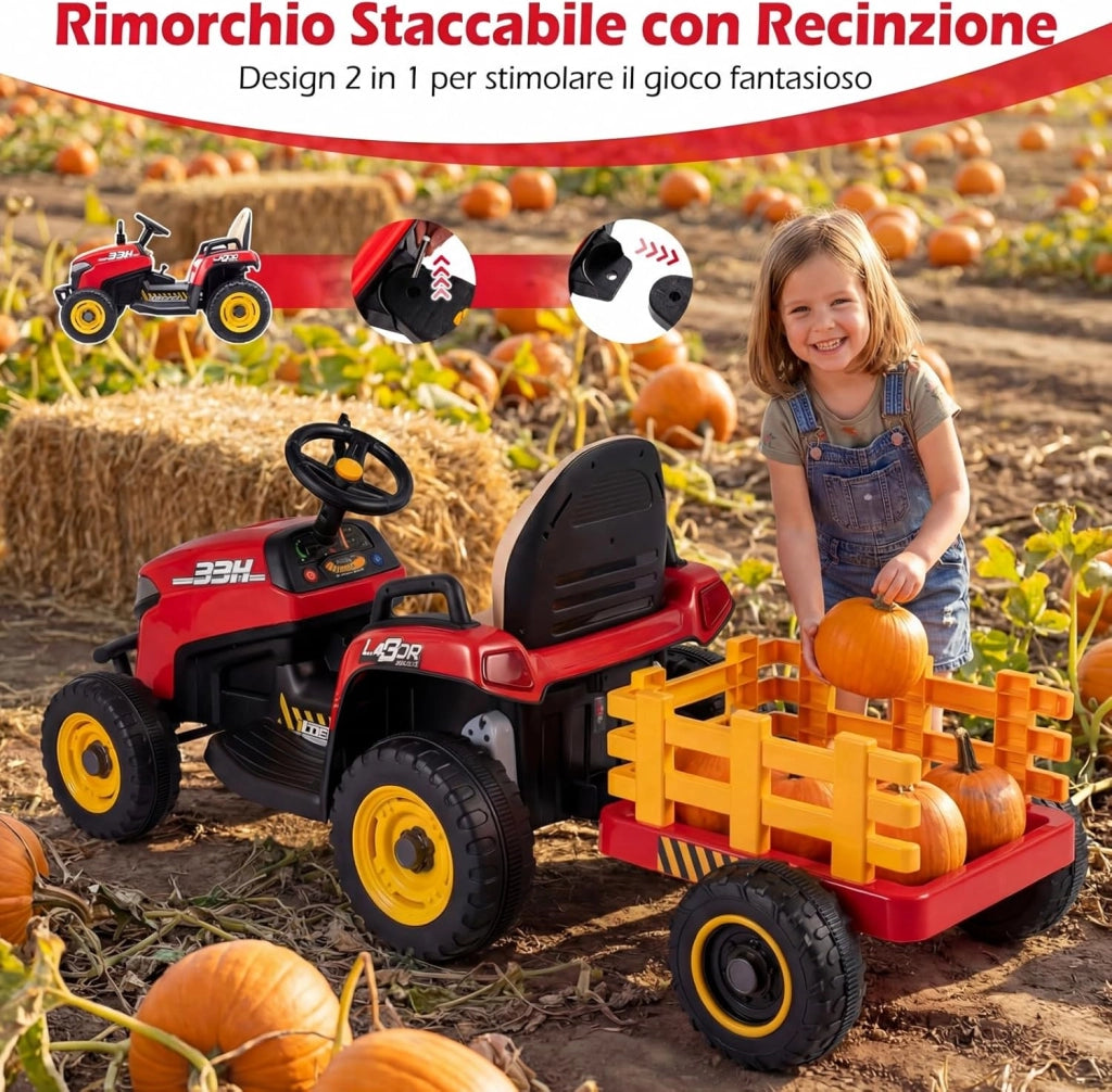 24V Trattore Elettrico per Bambini, Macchina Cavalcabile con Telecomando, Clacson Musica, Connessione Wireless e Fari a LED, per Bambini 3 Anni+ (Rosso)