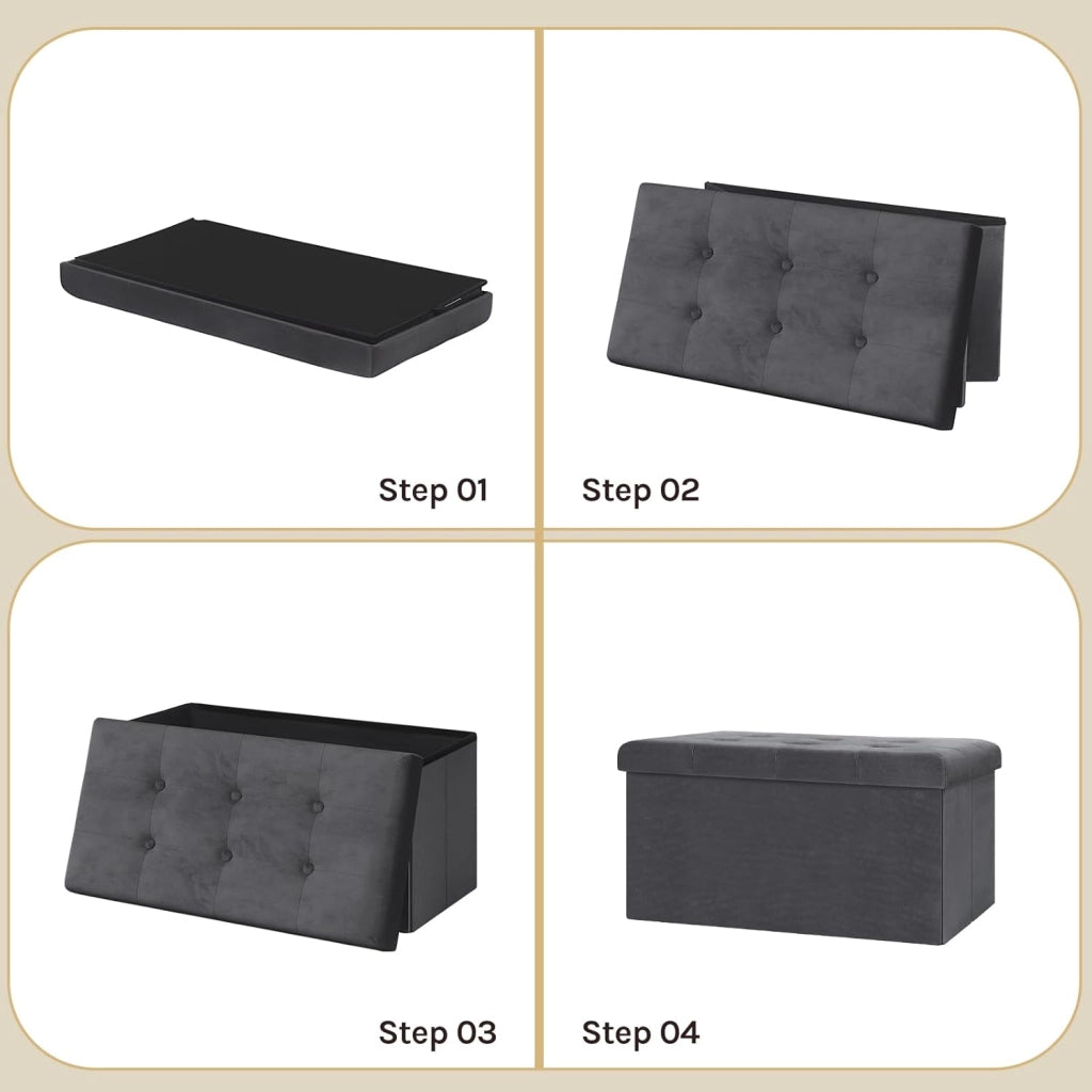 Panche contenitore per ingresso Cassapanca Pieghevole Ottomane in velluto, Max Portata Statica di 300 kg, 80 L, 76x37,5x38 cm Grigio