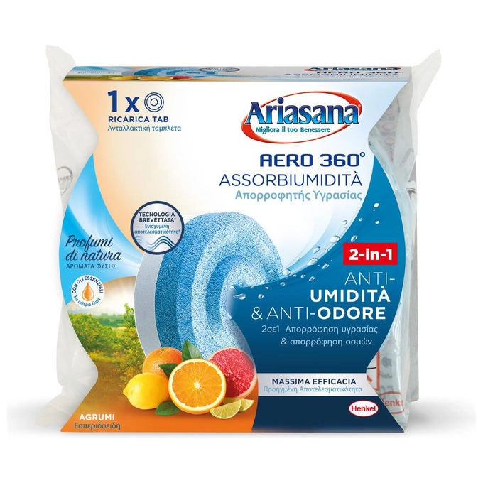 Ariasana Aero 360° Ricarica Tab Agrumi, Assorbi Umidita' 450g, Aromaterapia