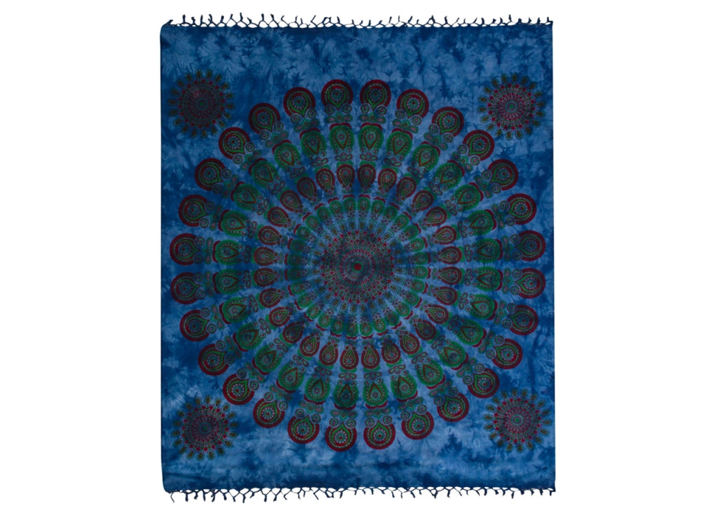 Telo Mare Spiaggia Grande Antisabbia Parasole Modello Batik Pavone - Pavone - Blu