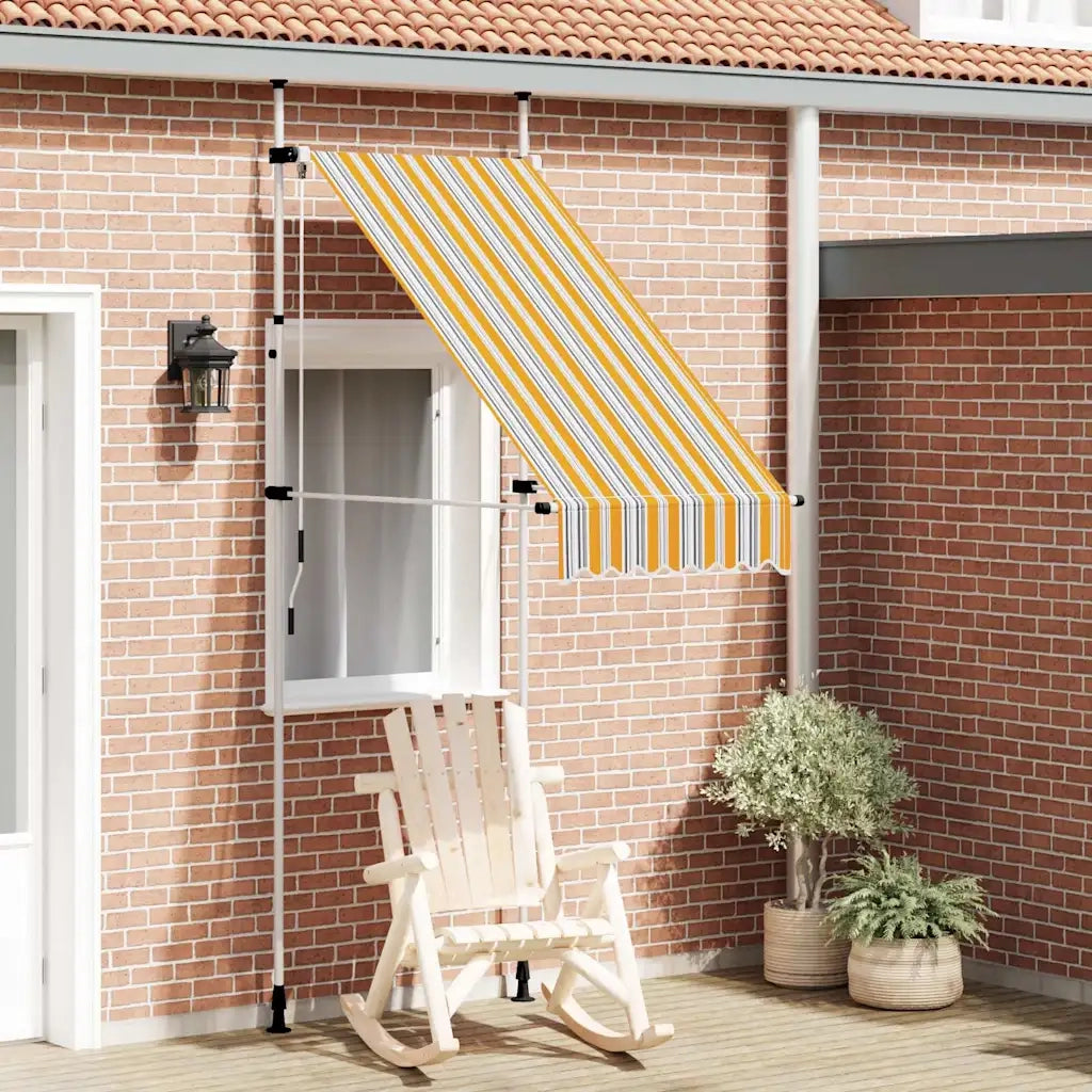 Tenda da Sole Retrattile Manuale-Tenda parasole per Patio 100 cm a Strisce Blu e Gialle