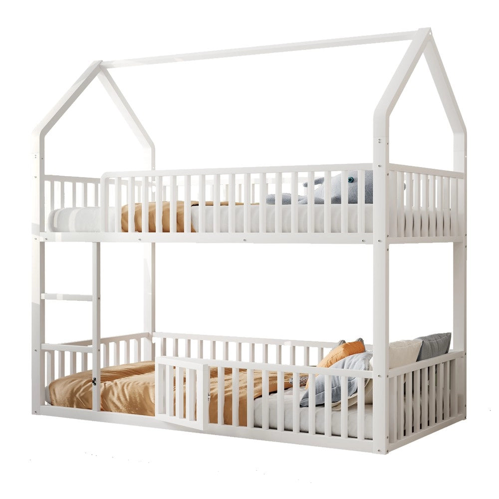 Letto a Castello per Bambini con Scala e Porta ¨C MINIMAL ¨C Metallo Bianco 90x200