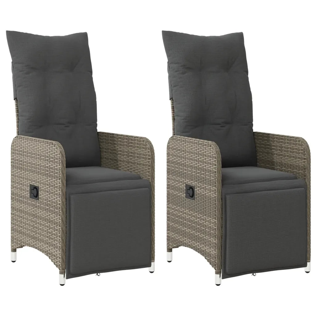 Sedie da Giardino Reclinabili 2 pz | Sedie da Esterno e Cuscini Grigio Polyrattan