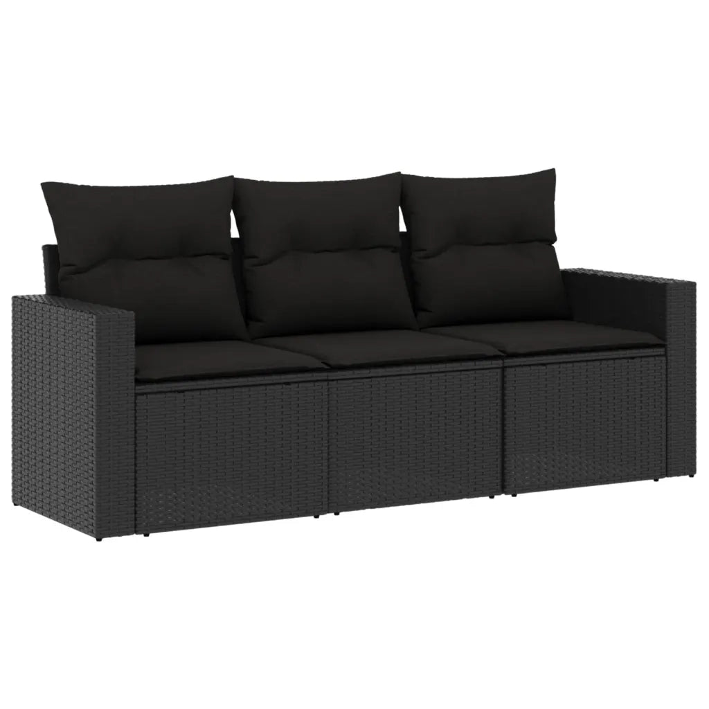 Salotto da Giardino-Set Divani da Giardino 3 pz con Cuscini in Polyrattan Nero 908000