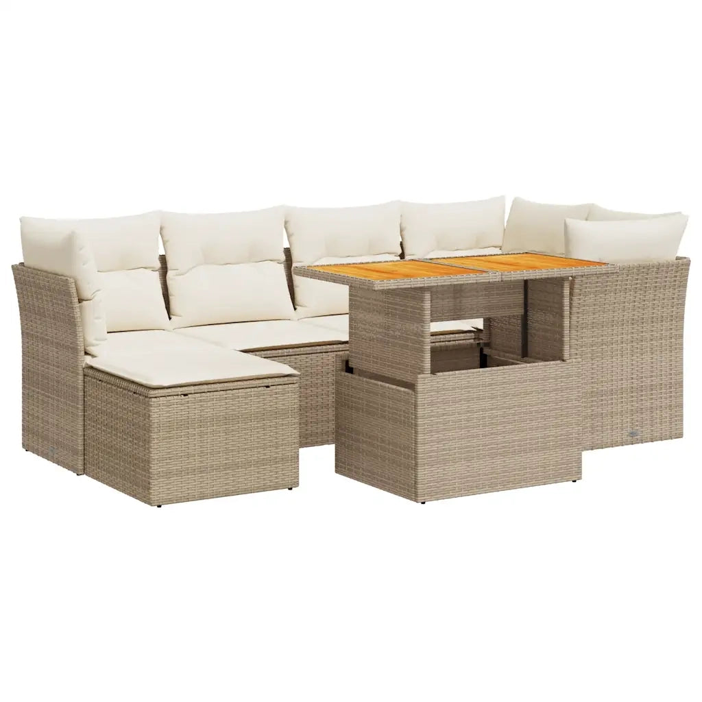 Set Divani da Giardino 7 pz con Cuscini Beige in Polyrattan 3326949